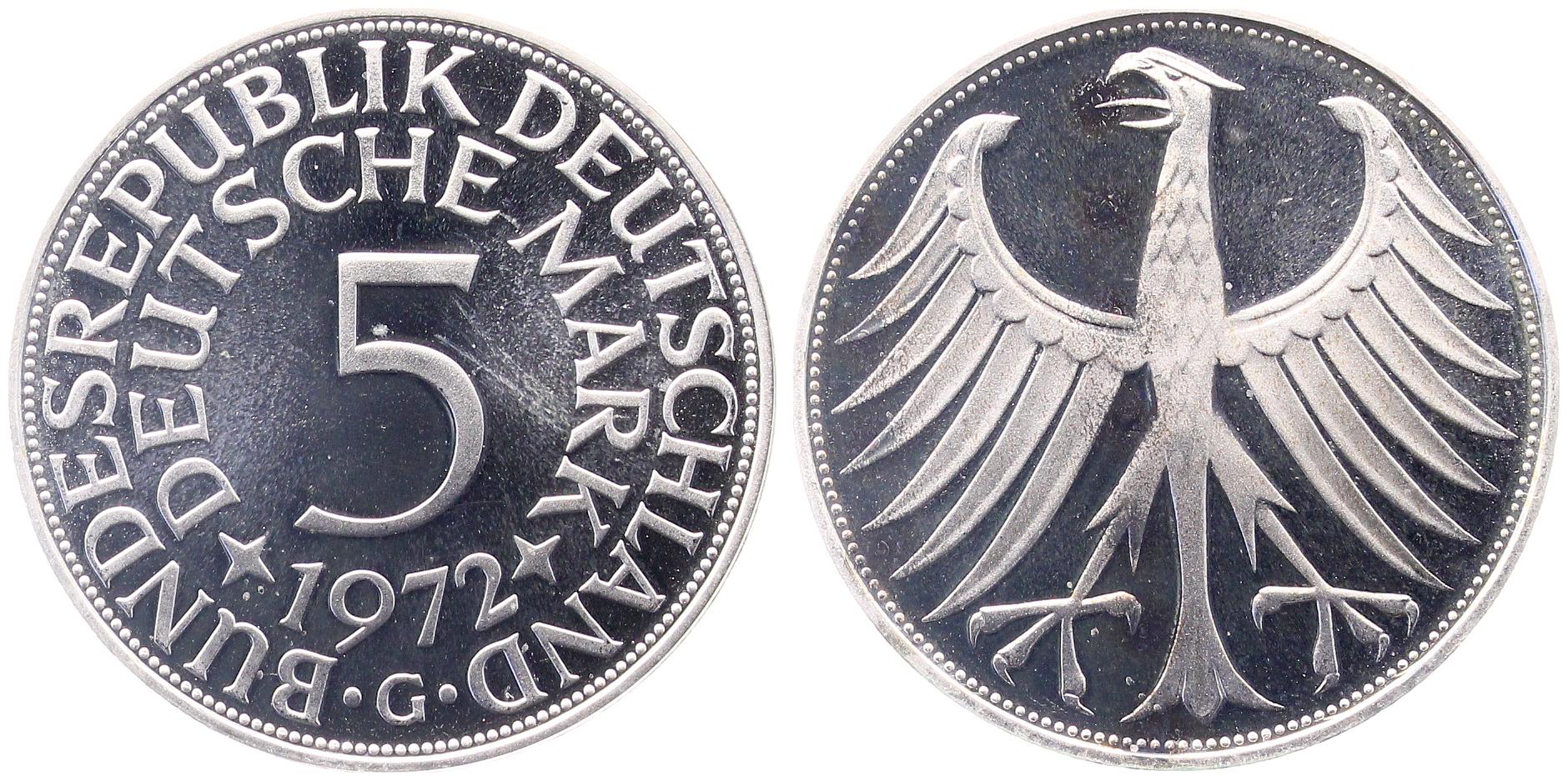 5 Deutsche Mark 1972 G PP J387 5 DM