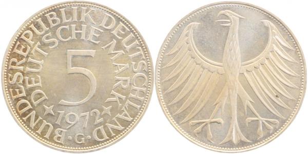 5 Deutsche Mark 1972 G stgl J387 1972 G Erstabschlag