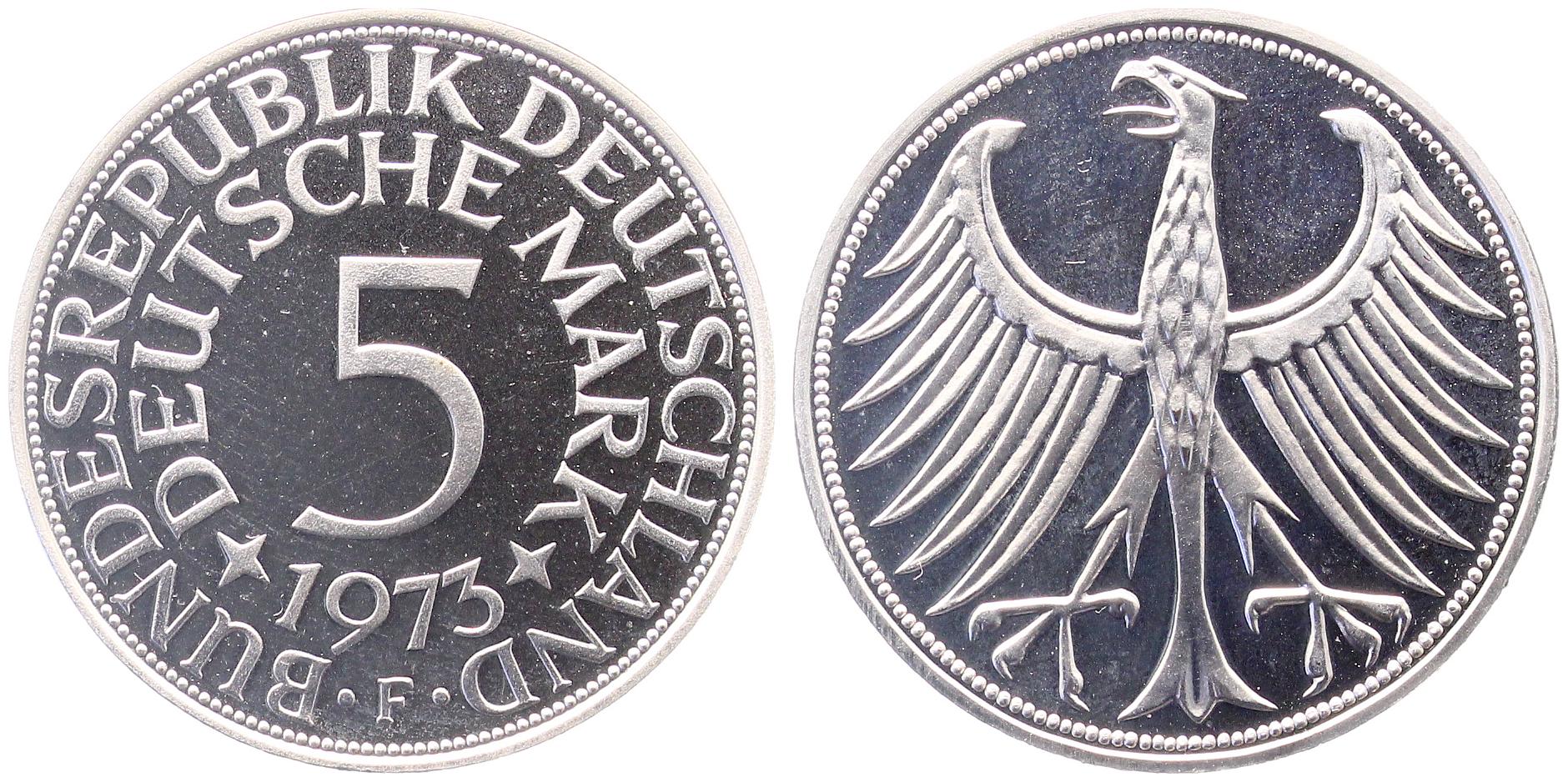 5 Deutsche Mark 1973 F PP J387 5 DM Silber Proof