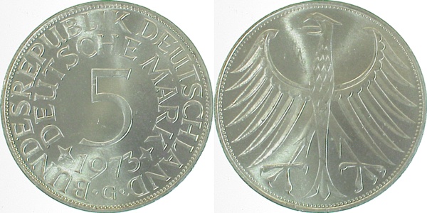 5 DM 1973 G bfr/stgl J387 bfr / stgl 5 DM