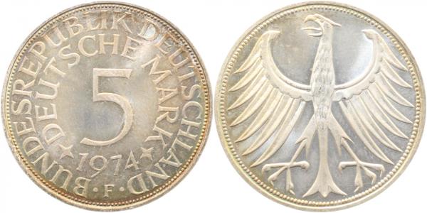 5 DM 1974 F stgl fein, herrliche Patina ! J387 stgl 5 DM
