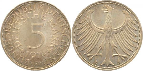5 DM 1974 F stgl Patina! J387 stgl 5 DM