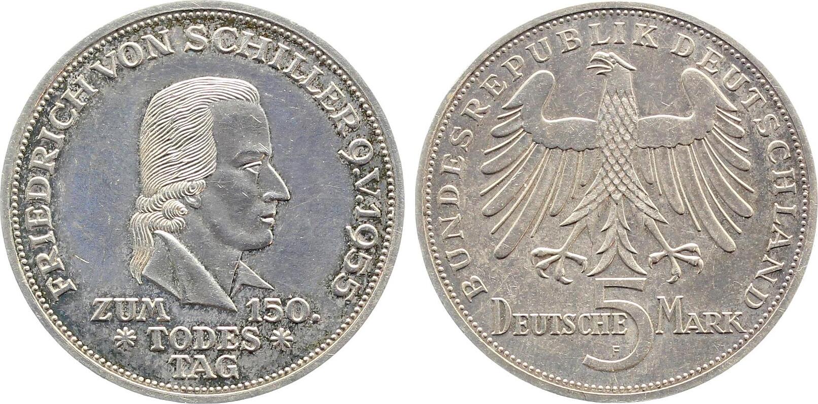 5 Deutsche Mark 1955 F Friedrich SchillerJ389