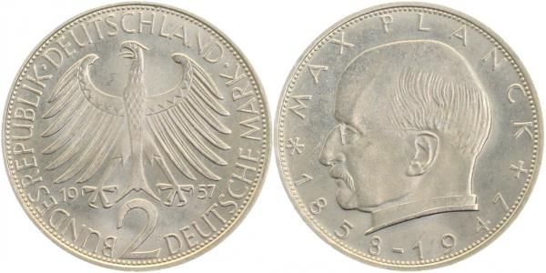 2 DM Max Planck 1957 F stgl, selten i.d Erhaltung