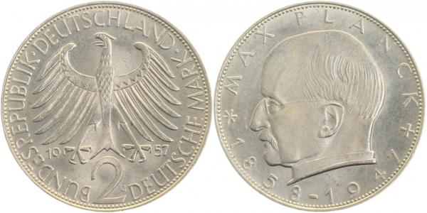 2 DM Max Planck 1957 G bankfrisch/stempelglanz TOP