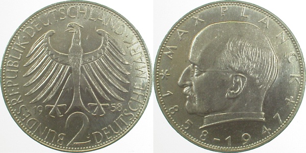2 DM Max Planck 58J bfr/st Erstabschlag (Ea)! ! J392 bfr / st 2 DM