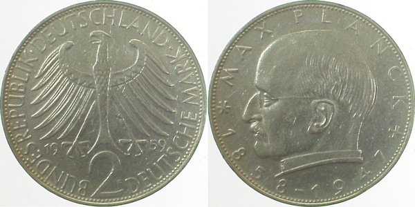 2 DM Max Planck 1959 F fast bankfrisch/bankfrisch
