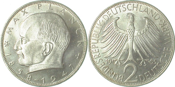 2 DM Max Planck 1965 J bfr/stgl Erstabschlag