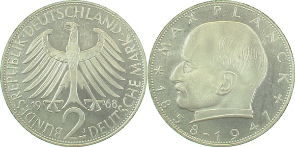 2 DM Max Planck 68J bfr/st Erstabschlag (Ea)! ! J392 bfr / st 2 DM