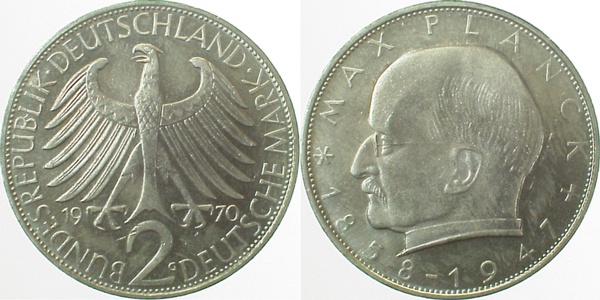 2 DM Max Planck 1970 G Erstabschlag J392 1.1a bfr/stgl