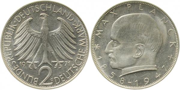 2 DM Max Planck 1971 G bfr/st Erstabschlag 2 Mark