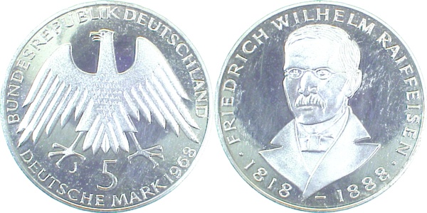 5 DM Raiffeisen 1968 J 396 PP Proof