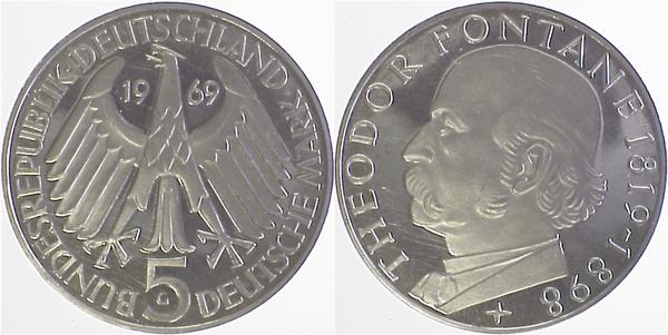 5 DM Fontane 1969 G PP- Proof- J399
