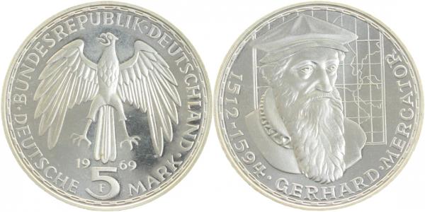 5 DM 1969 F Mercator Polierte PLatte, Jaeger 400
