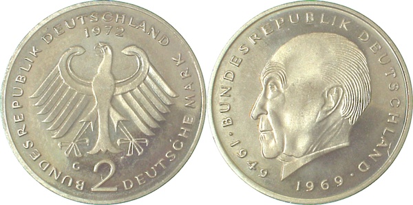 2 DM 1972 G Adenauer Pp 10000 J406 Pp 2 DM