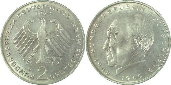2 DM 1974 J Adenauer bfr/stgl