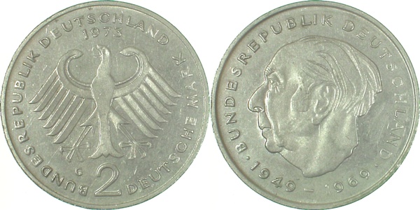 2 DM 1973 G Heuss bfr J407 bfr 2 DM
