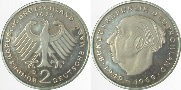 2 DM 1975 D Heuss circ J407 2 DM