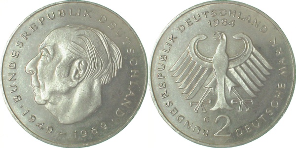 2 DM 1984 G Heuss bfr J407 bfr 2 DM