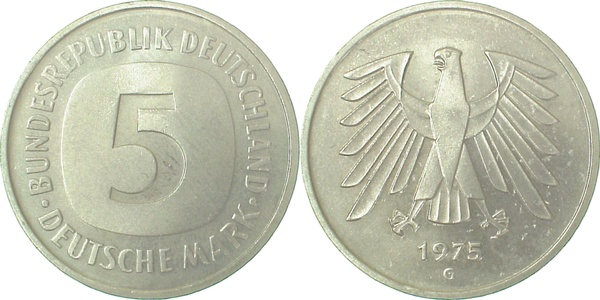 5 DM 1975 G bfr Ea J415 bfr 5 DM