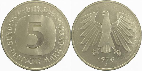 5 DM 1976 J bfr/st Erstabschlag (Ea)! ! J415 bfr / st 5 DM