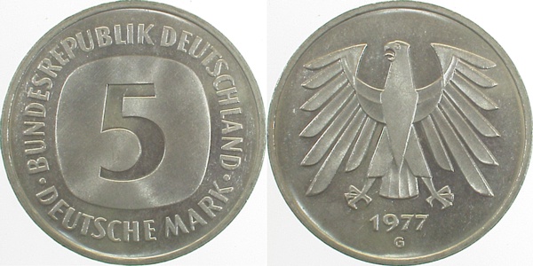 5 DM 1977 G bfr/stgl/Ea J415 5 DM