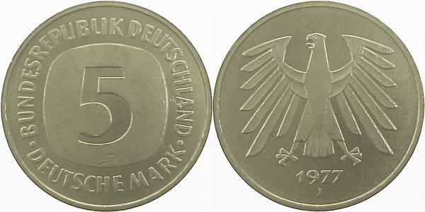 5 DM 1977 J bfr Erstabschlag (Ea)! ! J415 bfr 5 DM