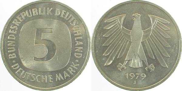 5 DM 1979 J bfr/stgl Erstabschlag (Ea)! ! J415 bfr / stgl 5 DM