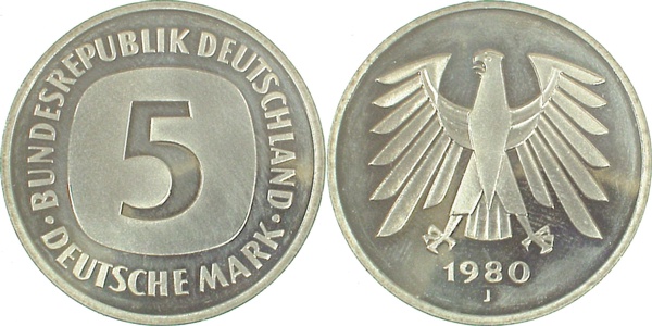 5 DM 1980 J PP- Proof- J415