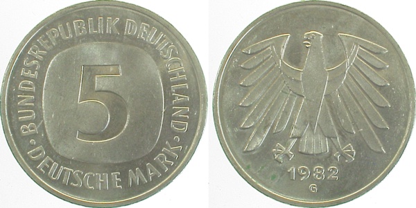 5 DM 1982 G bfr/st Erstabschlag (Ea)! ! J415 bfr / st 5 DM