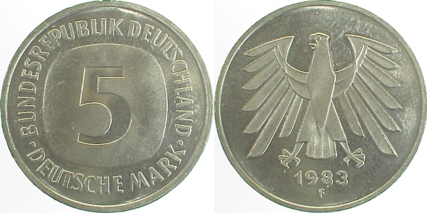 5 DM 1983 F bfr/ Erstabschlag (Ea)! ! J415 bfr/ 5 DM