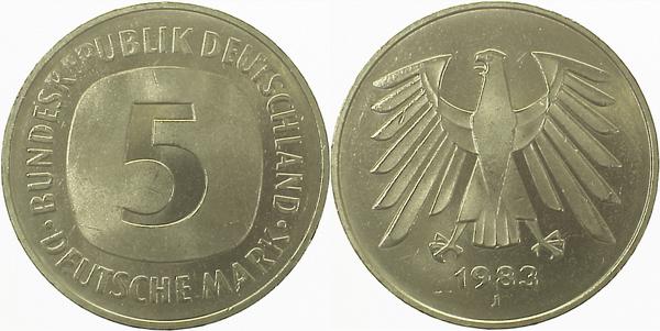 5 DM 1983 G bfr/st Erstabschlag (Ea)! ! J415 bfr / st 5 DM