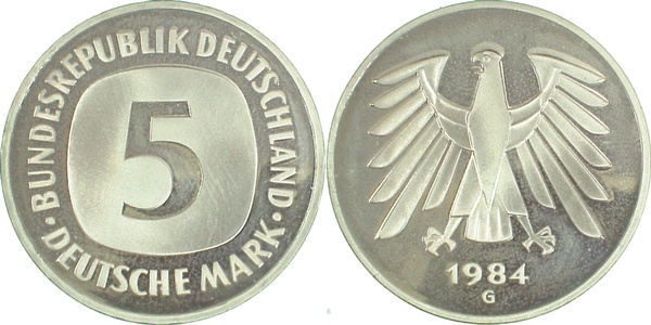 5 DM 1984 G PP J415 Deutsche Mark Proof