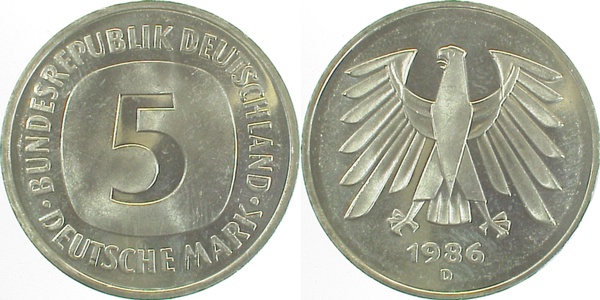 5 DM 1986 D stgl Ea ! J415 5 DM