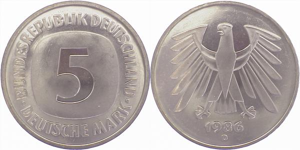 5 DM 1986 D bfr/stgl Erstabschlag (Ea)! ! J415 bfr / stgl 5 DM