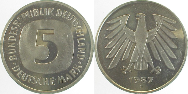 5 DM 1987 J bfr/st Erstabschlag