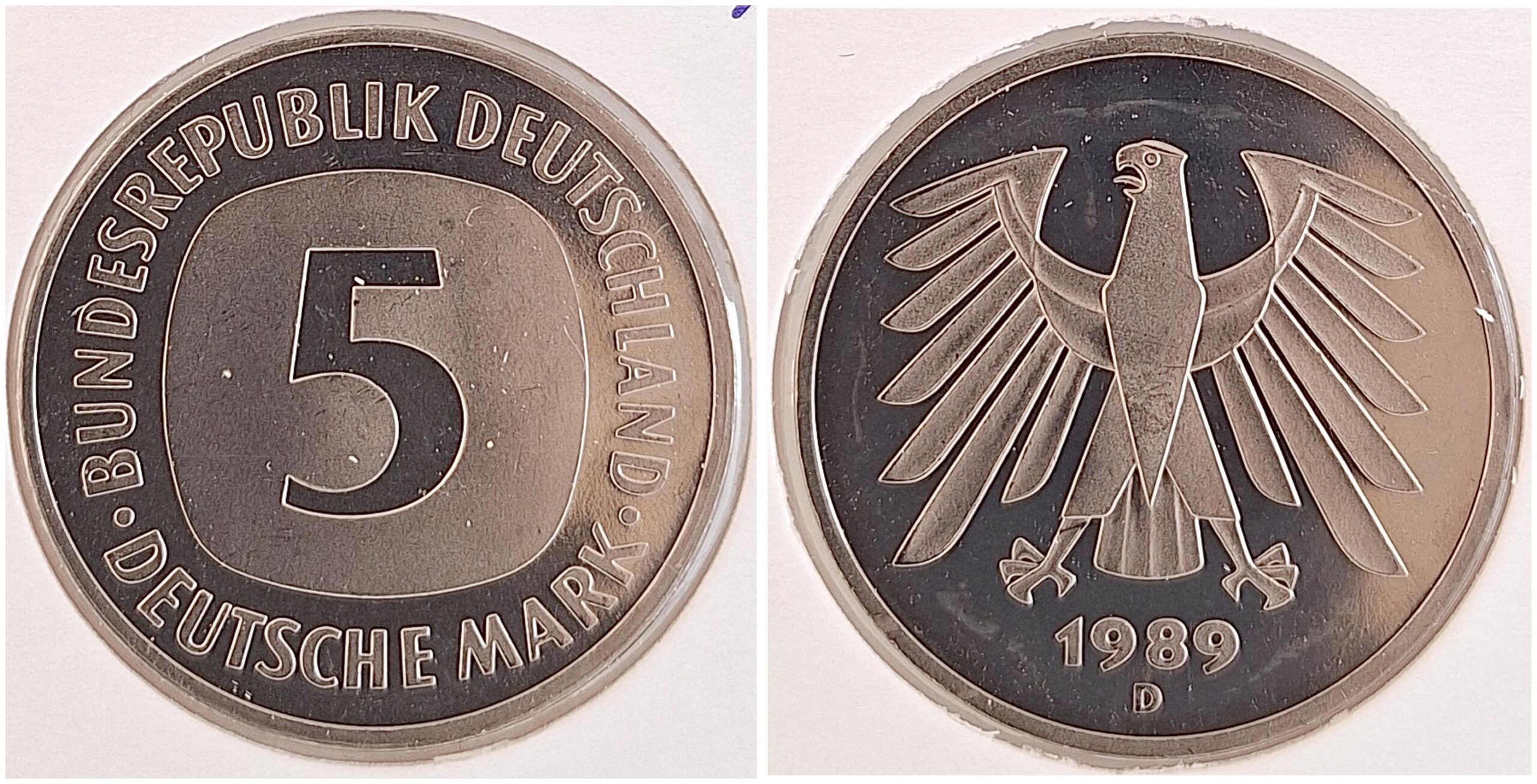 5 DM 1989 D stgl Erstabschlag J415