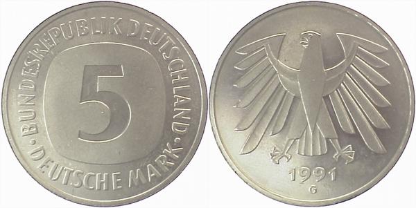 5 DM 1991 G bfr/st Erstabschlag (Ea)! ! J415 bfr / st 5 DM