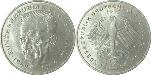 2 DM 1979 D Schum bfr/stgl J424 bfr / stgl 2 DM