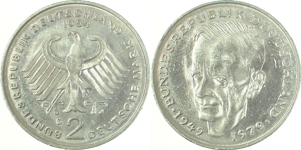 2 DM 1984 D Schum stgl J424 stgl 2 DM
