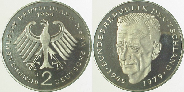 2 DM 1984 J Kurt Schumacher J424 pp Proof