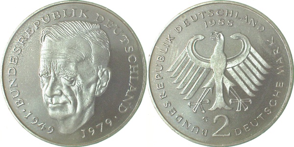 2 DM 1988 G Schum bfr J424 bfr 2 DM