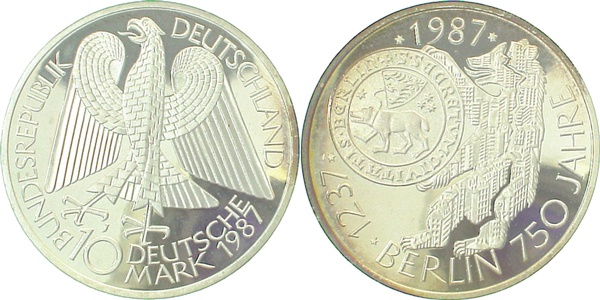 10 DM Berlin 1987 J PP offen J441 Proof
