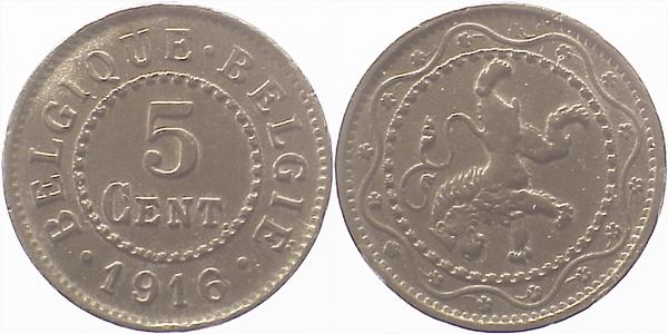 5 Cent Belgien 1916 niederländische und franz.Schrift