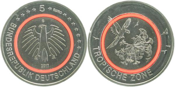 5 Euro Tropische Zone 2017 G Polierte Platte, Polymerring