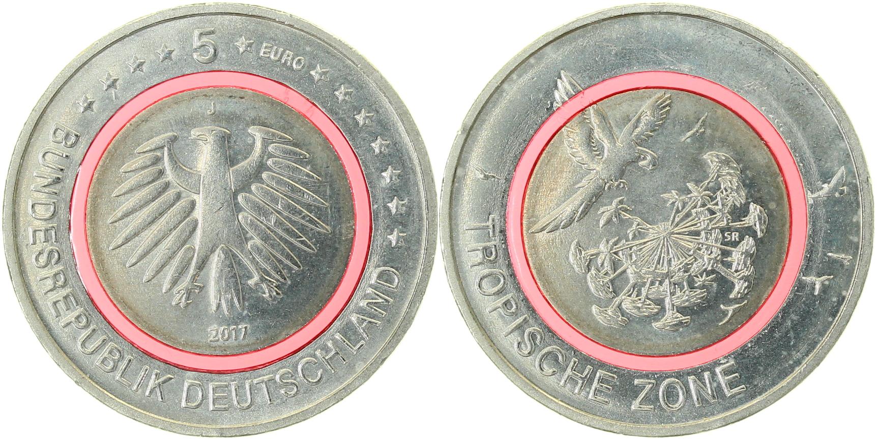 5 Euro Tropische Zone 2017 Münzzeichen J616