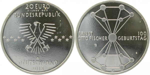 20 Euro 2018 D Ernst O Fischer mit 14 statt 13 Atomen !! J633 20 Euro
