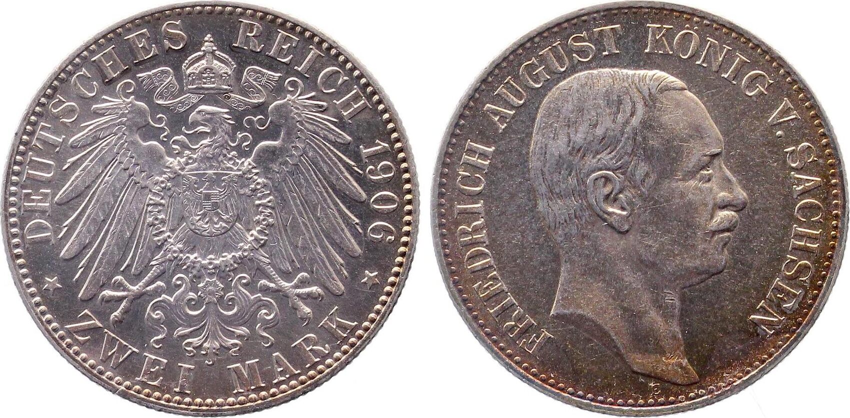 2 Mark Sachsen 1906 E vz/stgl Erstabschlag schöne Patina