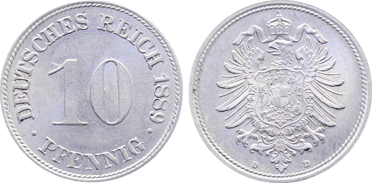 10 Pfennig 1889 D prfr/stgl J004