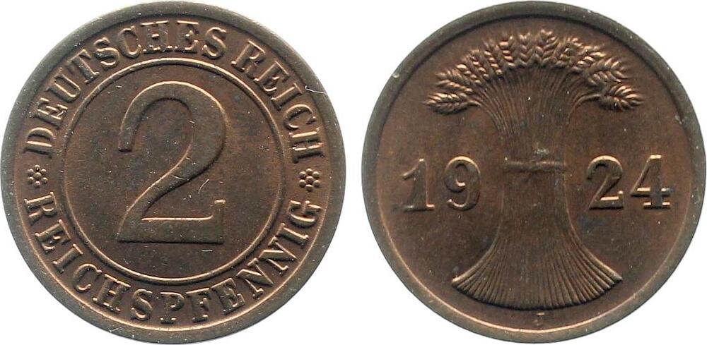 2 Reichspfennig 1924 J J314 stgl fein !!!!